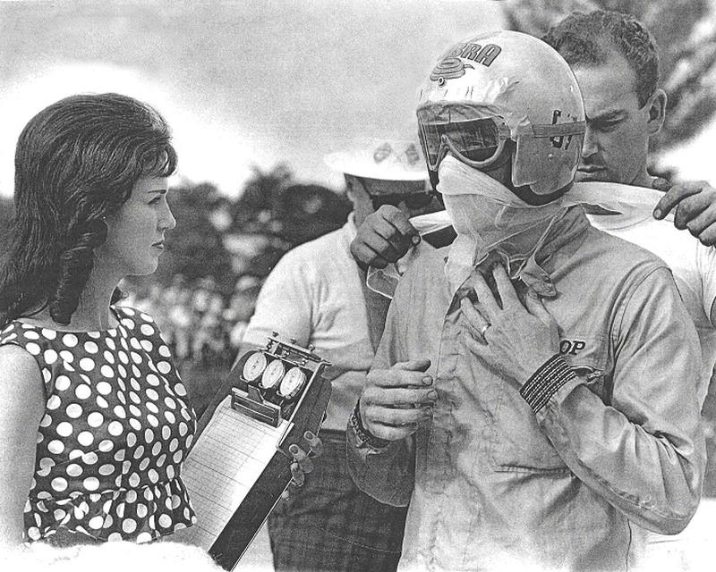 Racer Dave MacDonald with wife Sherry at Nassau Speed Weeks in 1963